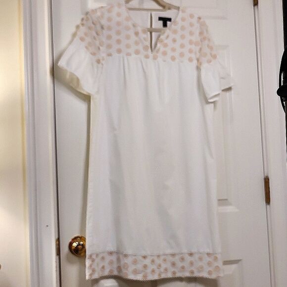 J. Crew Ivory Bell Sleeve Dot Fringe Fully Lined Cotton Dress Size 6Tall Preppy - Picture 1 of 8
